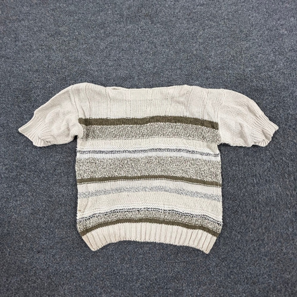 Petite Sophisticate Sweater Womens Size P Cream Olive Striped Ramie Cotton Knit